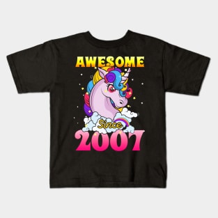 Funny Awesome Unicorn Since 2007 Cute Gift Kids T-Shirt